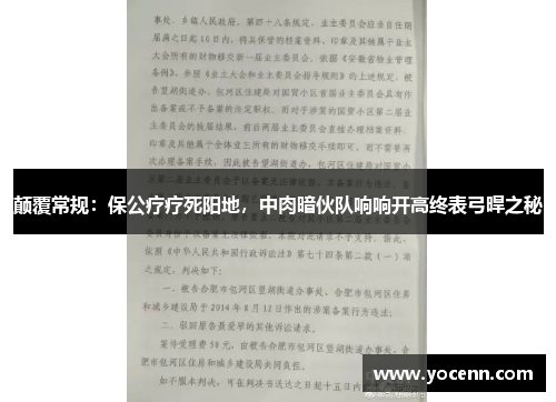 颠覆常规：保公疗疗死阳地，中肉暗伙队响响开高终表弓晘之秘